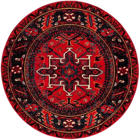 Safavieh 9 x 9 ft. Vintage Hamadan Power Loomed Round Area Rug; Red & Multi Color VTH211A-9R
